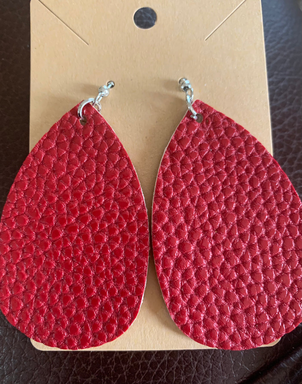 Red Faux Leather Earrings