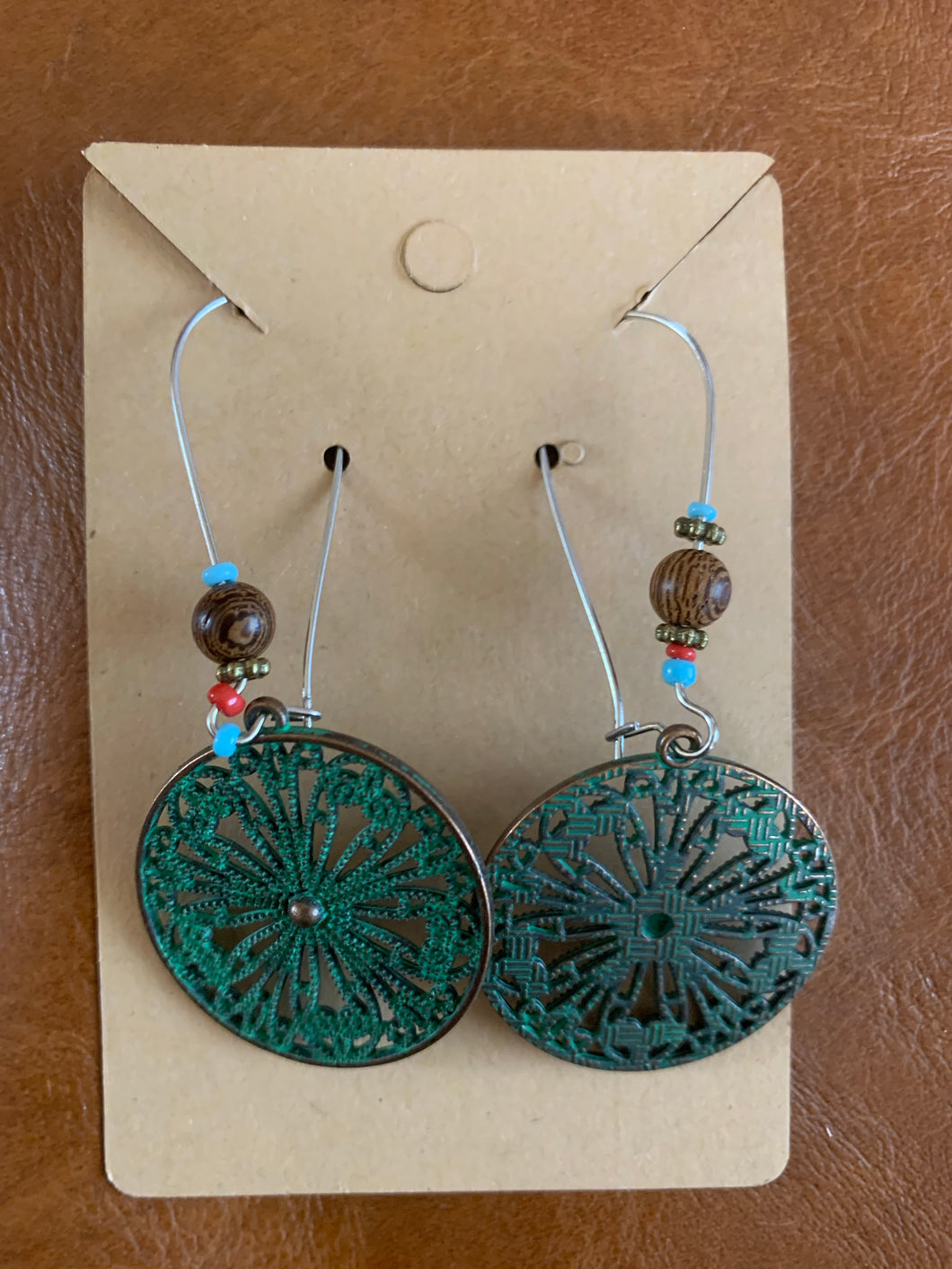 Green Round Beaded Earrings